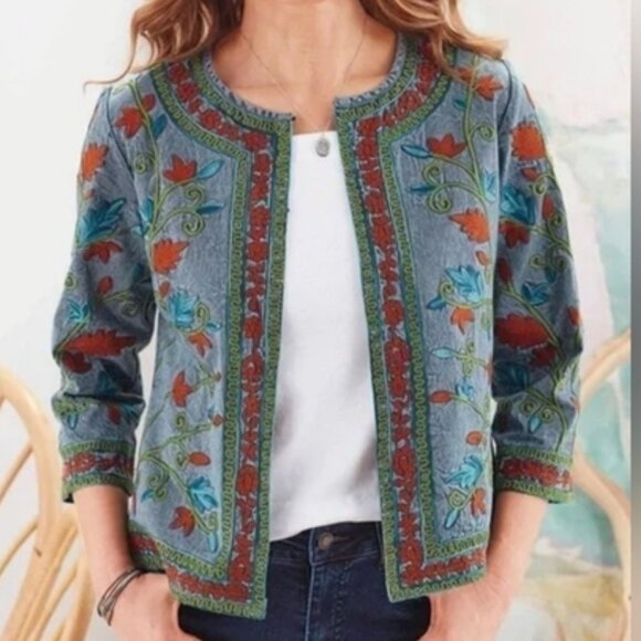 Parsley & Sage Colorful Embroidered Women's Lightweight Jacket Boho Artsy 2X - Picture 1 of 16